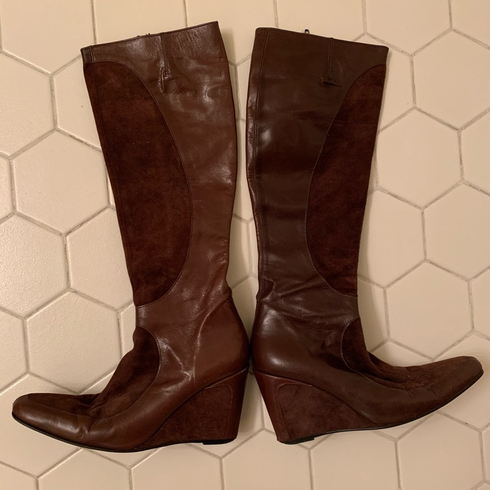David Ackerman Chocolate Suede Platform Boots - image 1